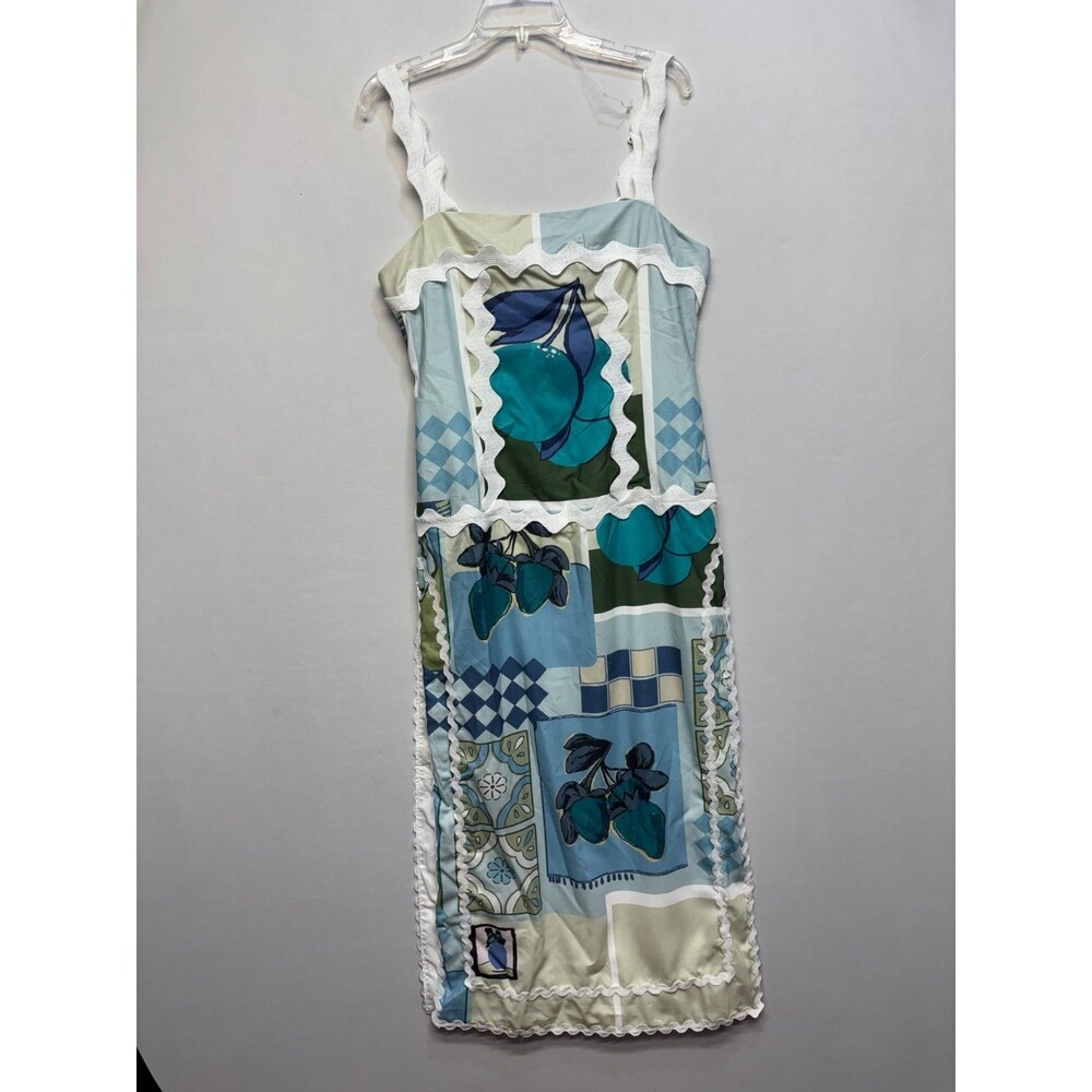NWT Dalia Macphee Size Medium Ribbon Trim Tile Print Tuscany Maxi Dress D109 -4